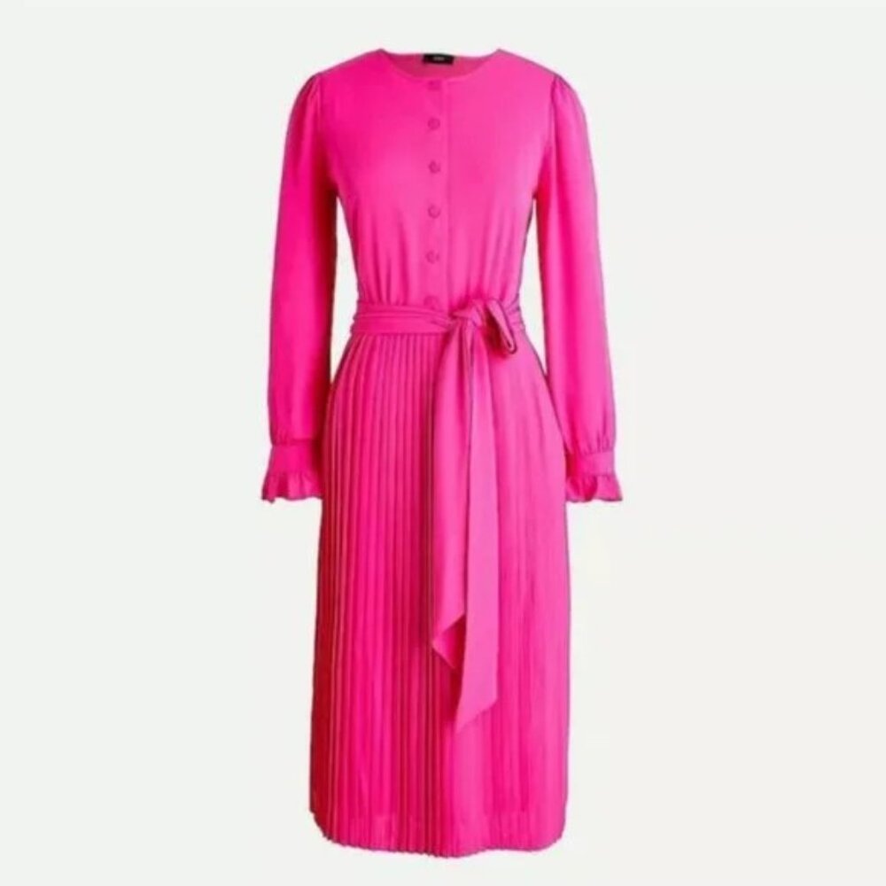 J.Crew Tie-Front Pleated Dress Neon Flamingo Size 2